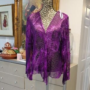 100% Silk Purple Sheer Women’s Blouse Cover Up